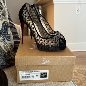 Christian Louboutin Very Lace 120 Dentelle Black Dust Bags & Heel Tips Included